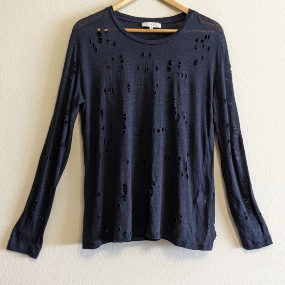 IRO Marvina Long Sleeve Distressed Linen Tee Navy Size 38(Medium) 100% Linen EUC - Picture 2 of 8